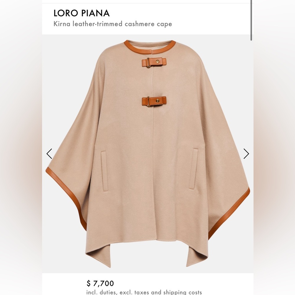 NWT Loro Piana Kirna Cashmere Leather Trimmed  Cape
